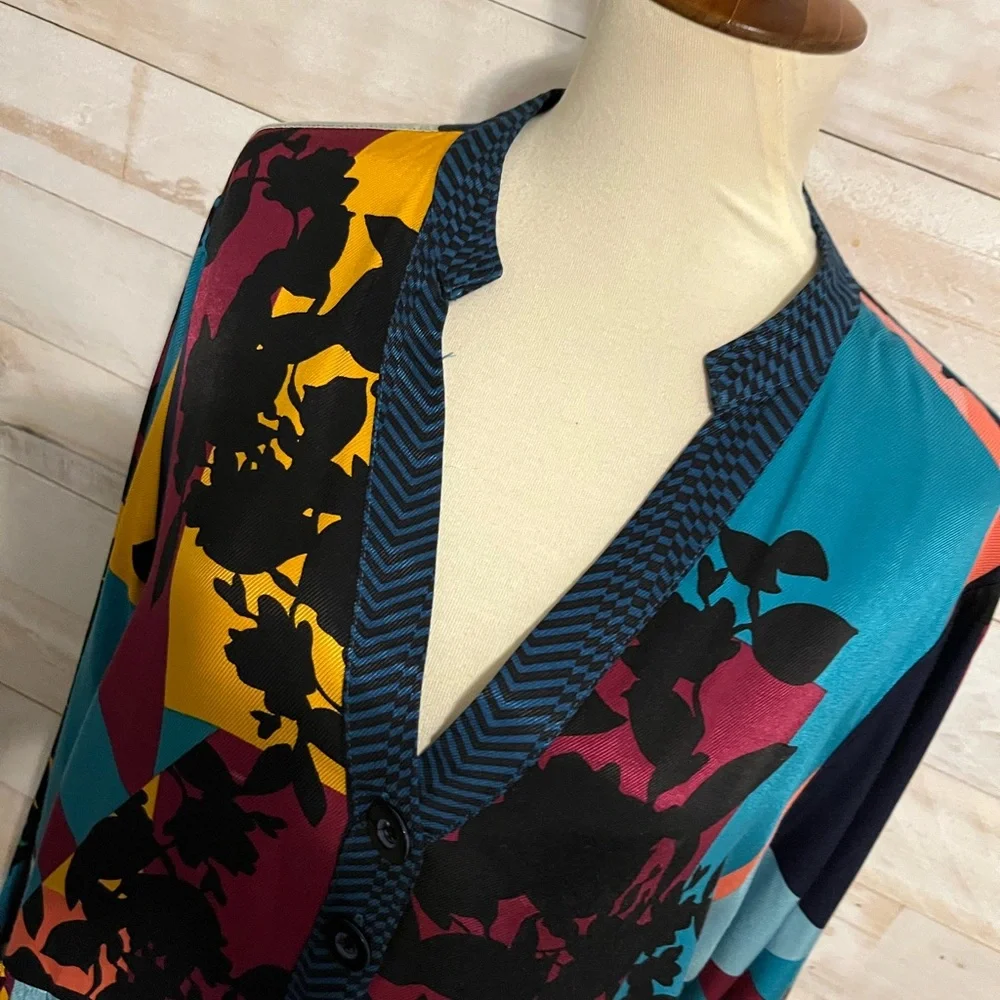 Anthropologie Multicolor Patchwork V-Neck Mini Dress - Picture 5 of 12